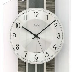 Am billigsten 🎁 AMS 5300 Wanduhr Funk Funkwanduhr Mit Pendel Fossilstruktur Pendeluhr 💯