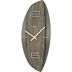 Aktion ⌛ AMS 9600 Wanduhr Quarz Analog Geschwungen Mit Holz-Struktur ✔️