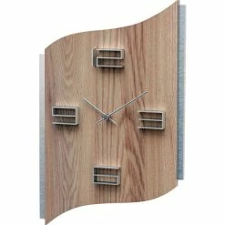 Schlussverkauf 🎉 AMS 9613 Wanduhr Quarz Analog Holz Sonoma-Optik Geschwungen 🛒