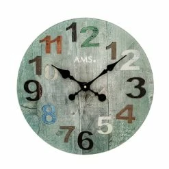 Brandneu 🌟 AMS 9651 40 X 40 X 4 Cm Bedrucktes Zifferblatt Mineralglas, HellblauWanduhr ✨