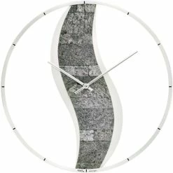 Besorgen 🤩 AMS 9646 Wanduhr Holzgehäuse Silberfarben Lackiert Mit Einer Stein-Auflage In Anthrazit 😀