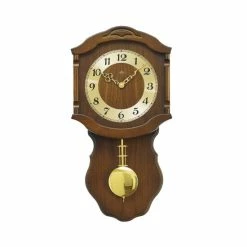 Schlussverkauf 👍 AMS Quarz-Pendeluhr Kempten, Extra Leise, Dekorative Holzwanduhr Mit Goldfarbenem Zahlenreif, Farbe:Nussbaum 🧨