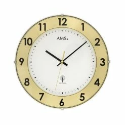 Besorgen 🛒 AMS Funk-Wanduhr Mit Aluminium-Zahlenring, Kunststoffgehäuse, Gelb-weißes Zifferblatt, Arabische Ziffern, Mineralglas, Durchmesser 30 Cm 😍