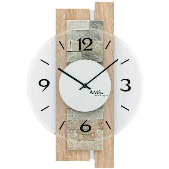 Brandneu ⌛ AMS 9542 Wanduhr Quarz Analog Modern Holz Sonoma Optik Mit Naturstein Und Glas ⭐ 3 Brandneu ⌛ AMS 9542 Wanduhr Quarz Analog Modern Holz Sonoma Optik Mit Naturstein Und Glas ⭐