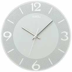Besorgen 🤩 AMS 9571 Wanduhr Quarz Analog Grau Rund Mit Glas Leise Ohne Ticken 💯